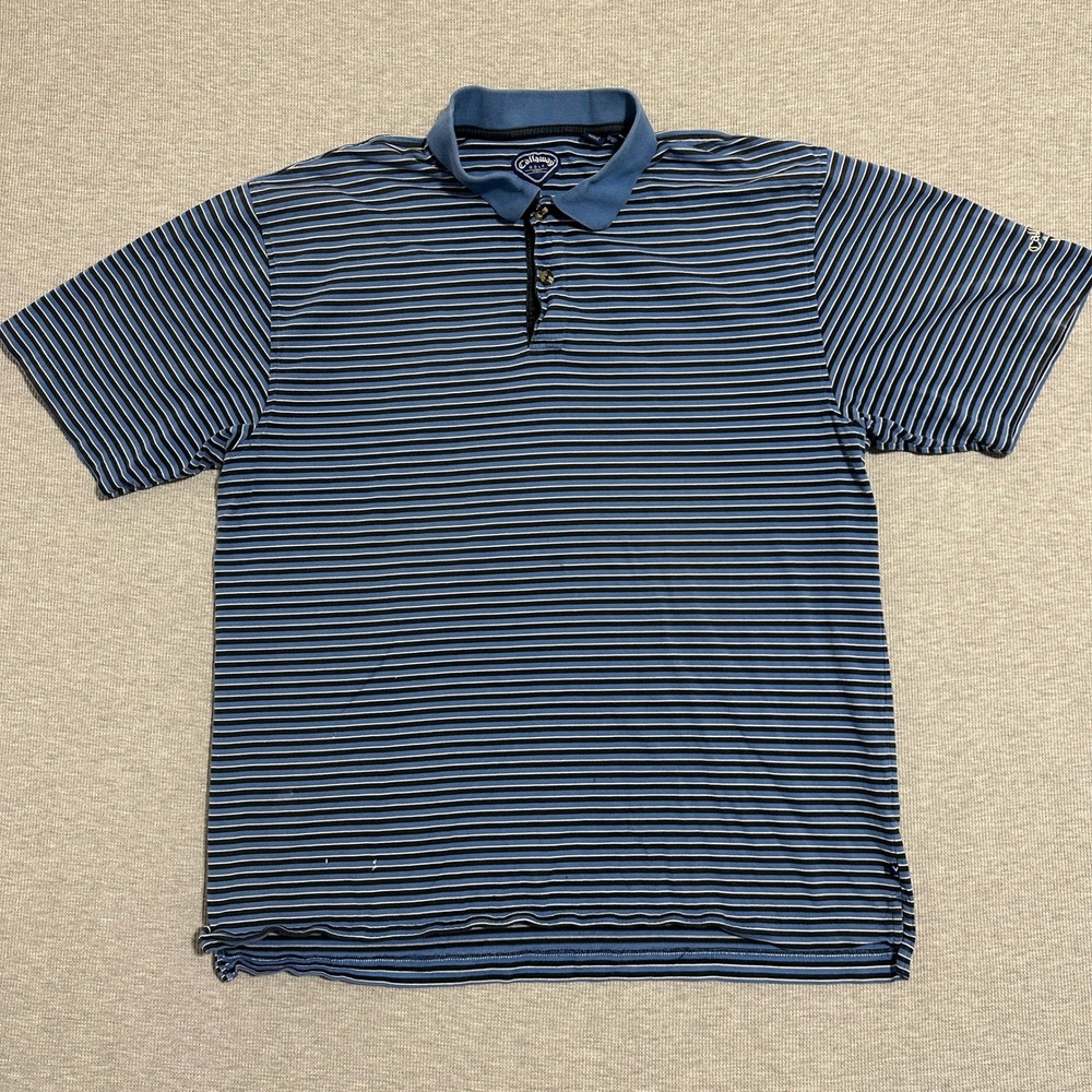 Callaway Golf Sport Blue Striped Short Sleeve Cotton Polo Shirt Size Mens XL